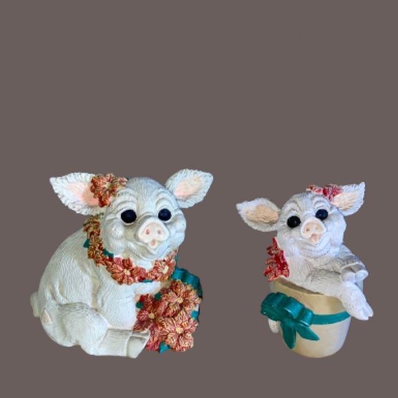 Other - Pair of White Ceramic Pig Figurines with Teal Accents excellent condition